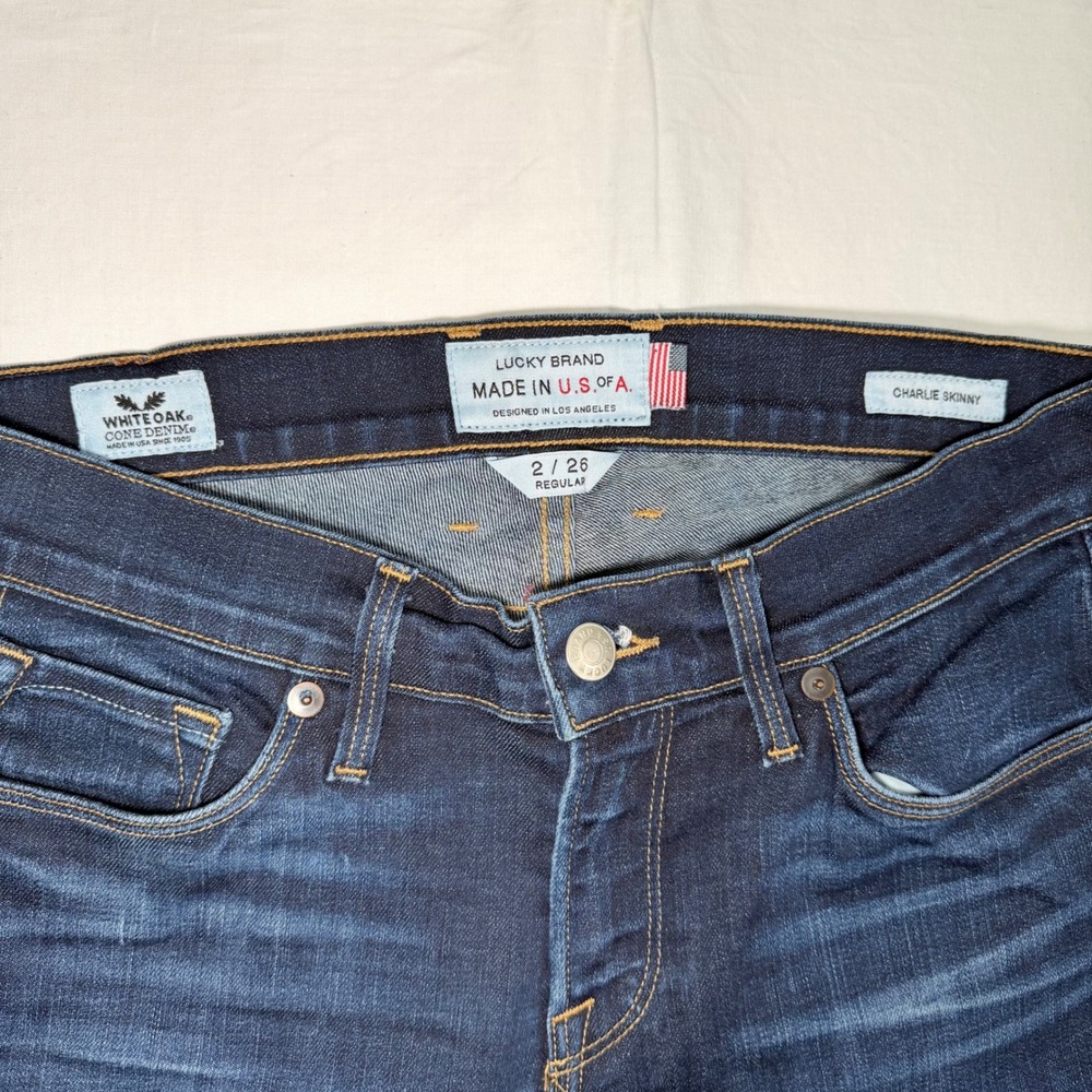 Lucky Brand Charlie Skinny Jeans Womens 2/26 White Oak Cone Denim USA Dark Wash - Picture 4 of 7